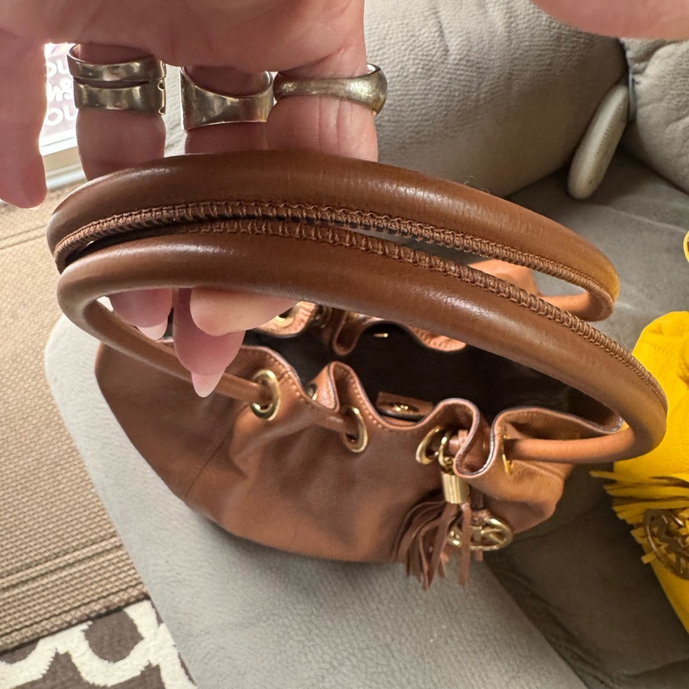 Michael Kors Brown Pebbled Leather Drawstring Shoulder Bag - Picture 2 of 3